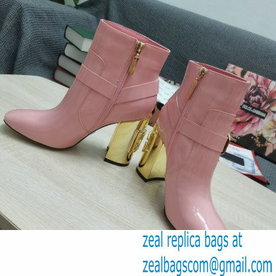 Dolce  &  Gabbana Heel 10.5cm Leather Ankle Boots Patent Pink with DG Karol Heel and Buckle 2021